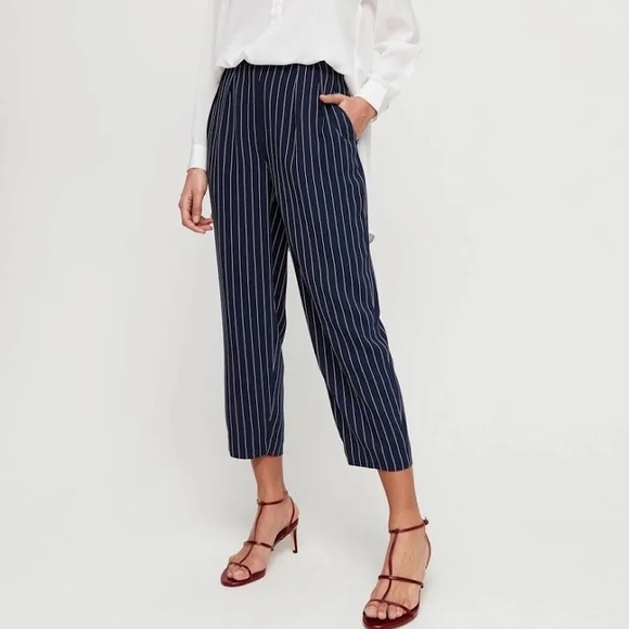 Babaton Pants - Aritzia Babaton Modesto Navy Pinstripe Ankle Trousers Pants Women Size  US 4